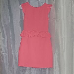SANDRO crew neck ruffle Sheath pink designer dress Final Discount